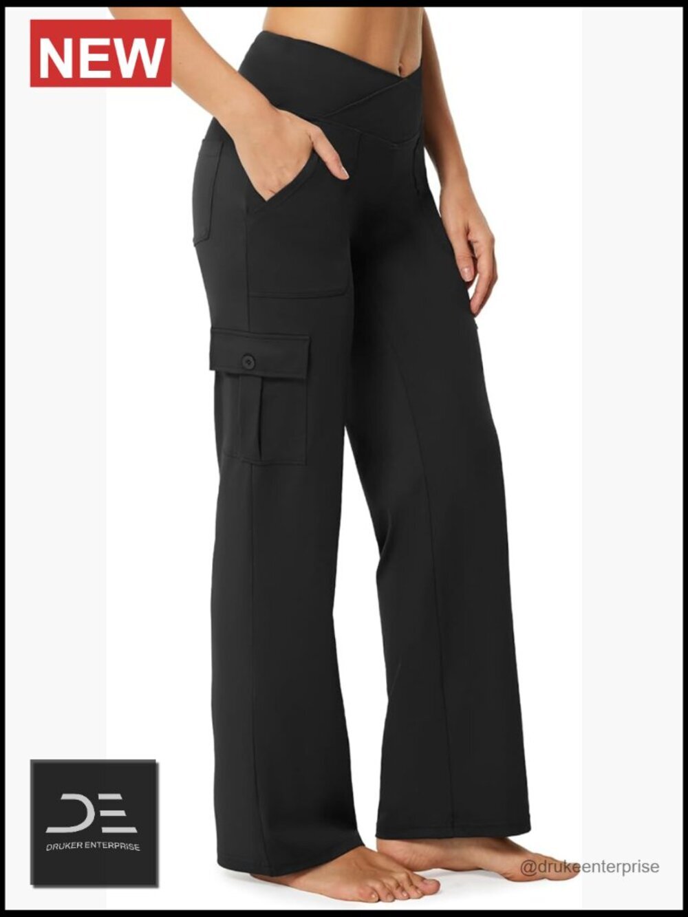 Wide Leg Yoga Pants with 6 Pockets Stretchy Cargo Work Dress Pants High Waisted